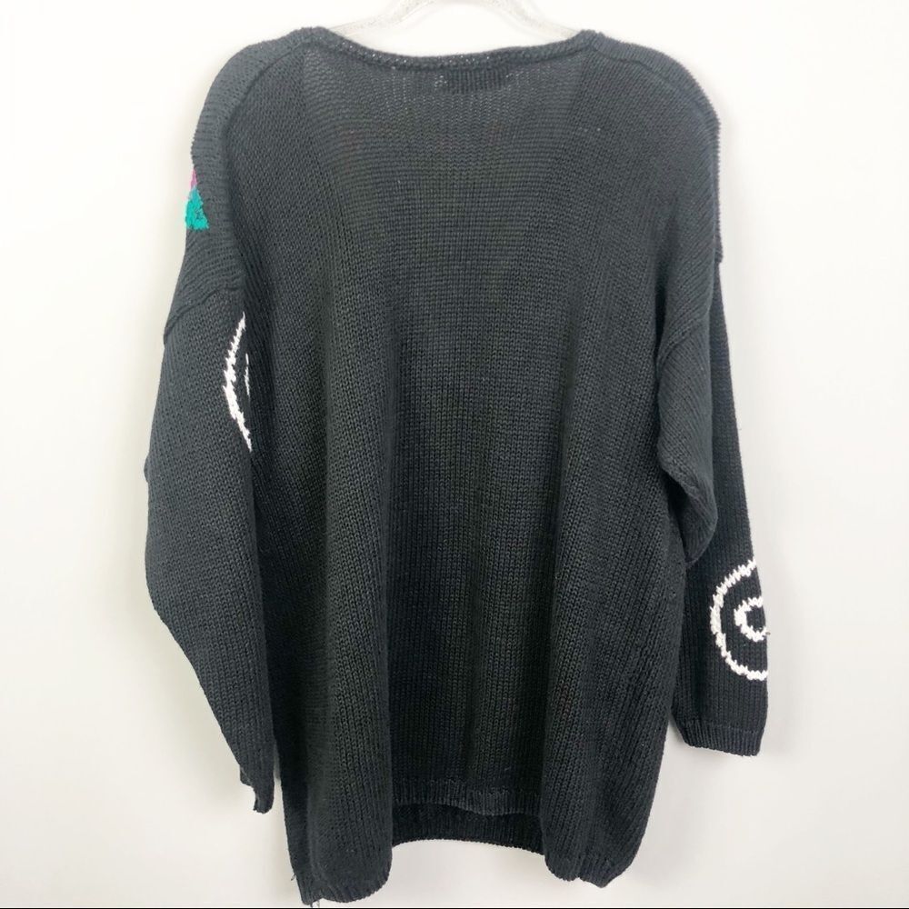 MAGGIE LAWRENCE | Vintage Black Floral Knit V-Neck Sweater Women’s Size Large - Picture 6 of 6